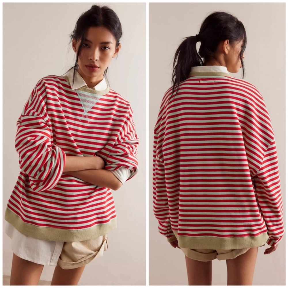 ♥️FREE PEOPLE CLASSIC STRIPED OVERSIZED CREWNECK